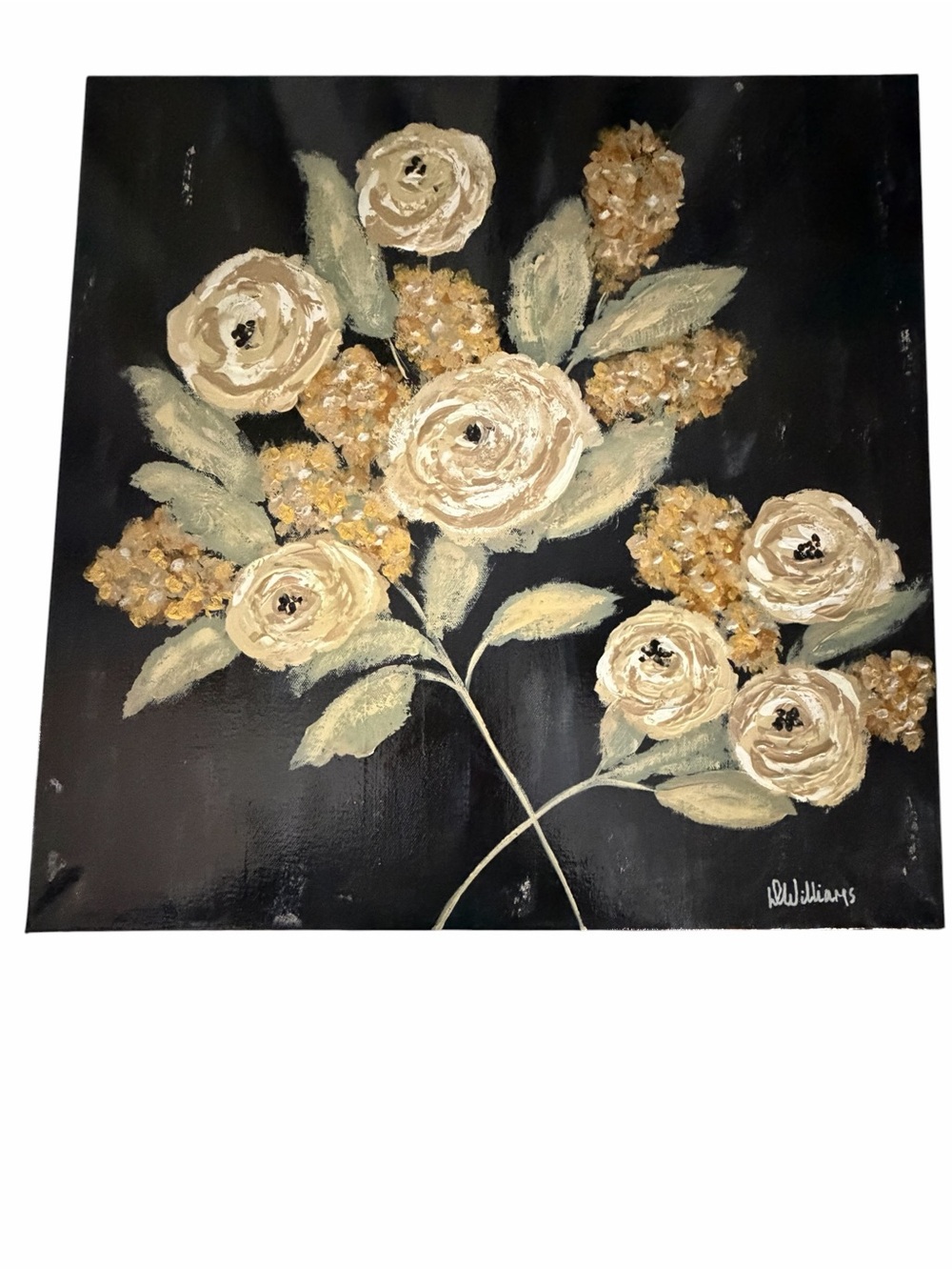 Original Artwork Acrylic’s On Canvas Textured Cream and Gold Florals 20x20"